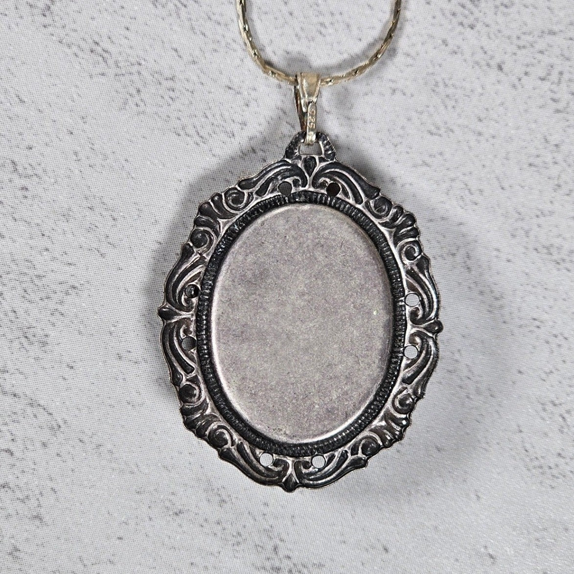 Vintage Angel Cameo Pendant Necklace Pink Relief Oval Frame