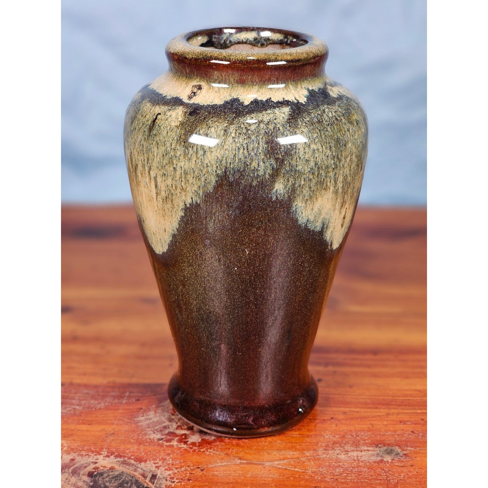 Small Drip Glaze Ceramic Vase Earth Tones Decorative Accent Piece