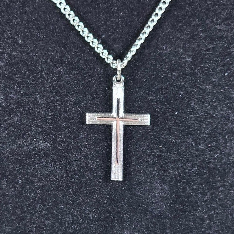 Vintage Silver Tone Cross Necklace with Chain Christian Jewelry