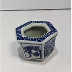 Vintage Japanese Porcelain Hexagon Pot Blue White Small Planter