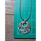 Vintage Abalone Shell Circle Pendant Necklace Silver Tone