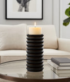 10 in Black Wood Accordion Candle Holder – Rustic Coastal Home Décor Accent