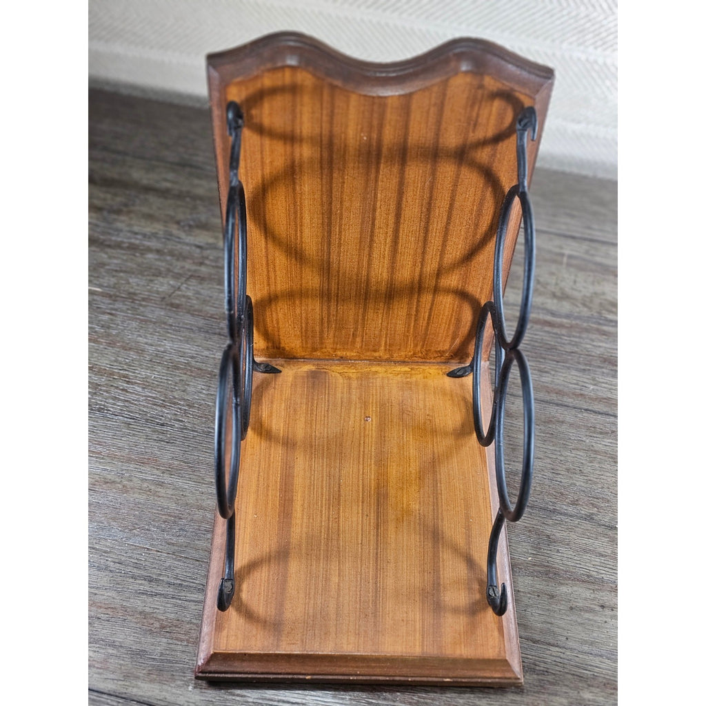 Vintage Countertop Wine Bottle Rack | Wood & Black Metal | Holds 3 Bottles