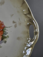 Germany Porcelain 2 Handle Cake Serving Plate Hand Painted Flowers