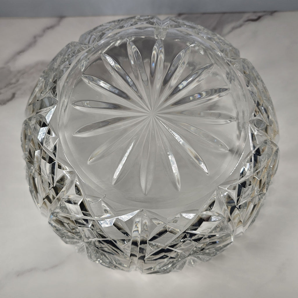 Vintage Cut Crystal Glass Bowl Starburst Pattern Scalloped Rim 9 Inch