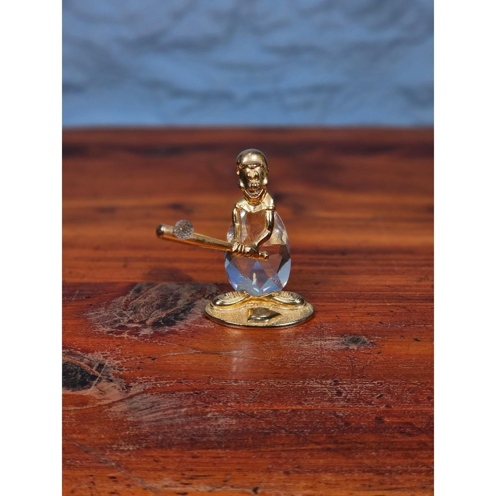 Mannon 1988 Crystal Baseball Batter Figurine Gold Tone Base