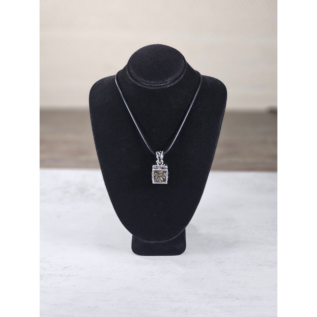 Vintage Religious Cube Pendant Necklace Cross & Praying Hands