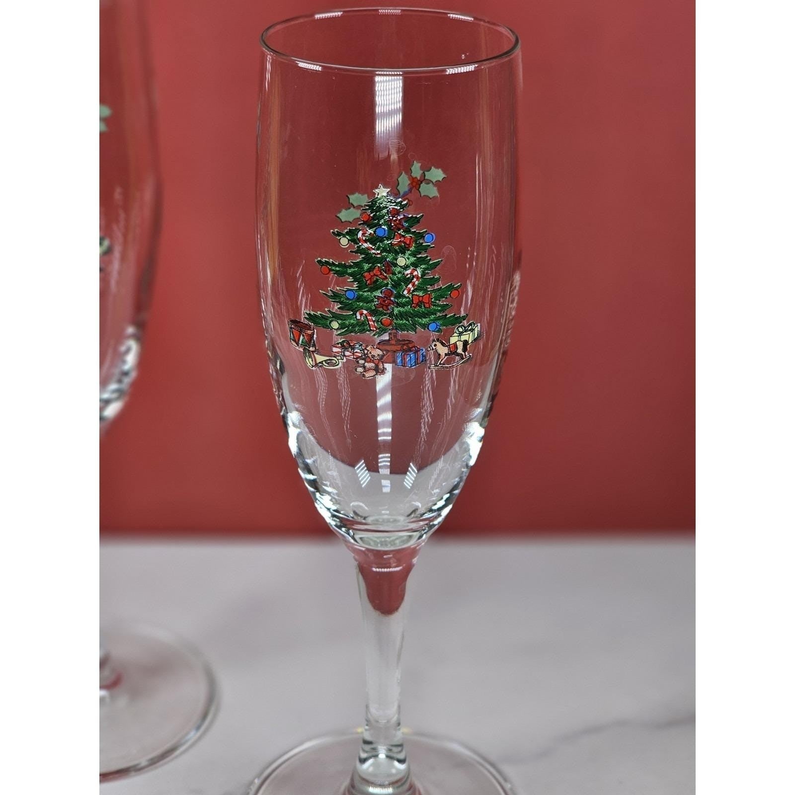 Vintage Nikko Happy Holidays Champagne Flutes Set of 2 Made in Japan
