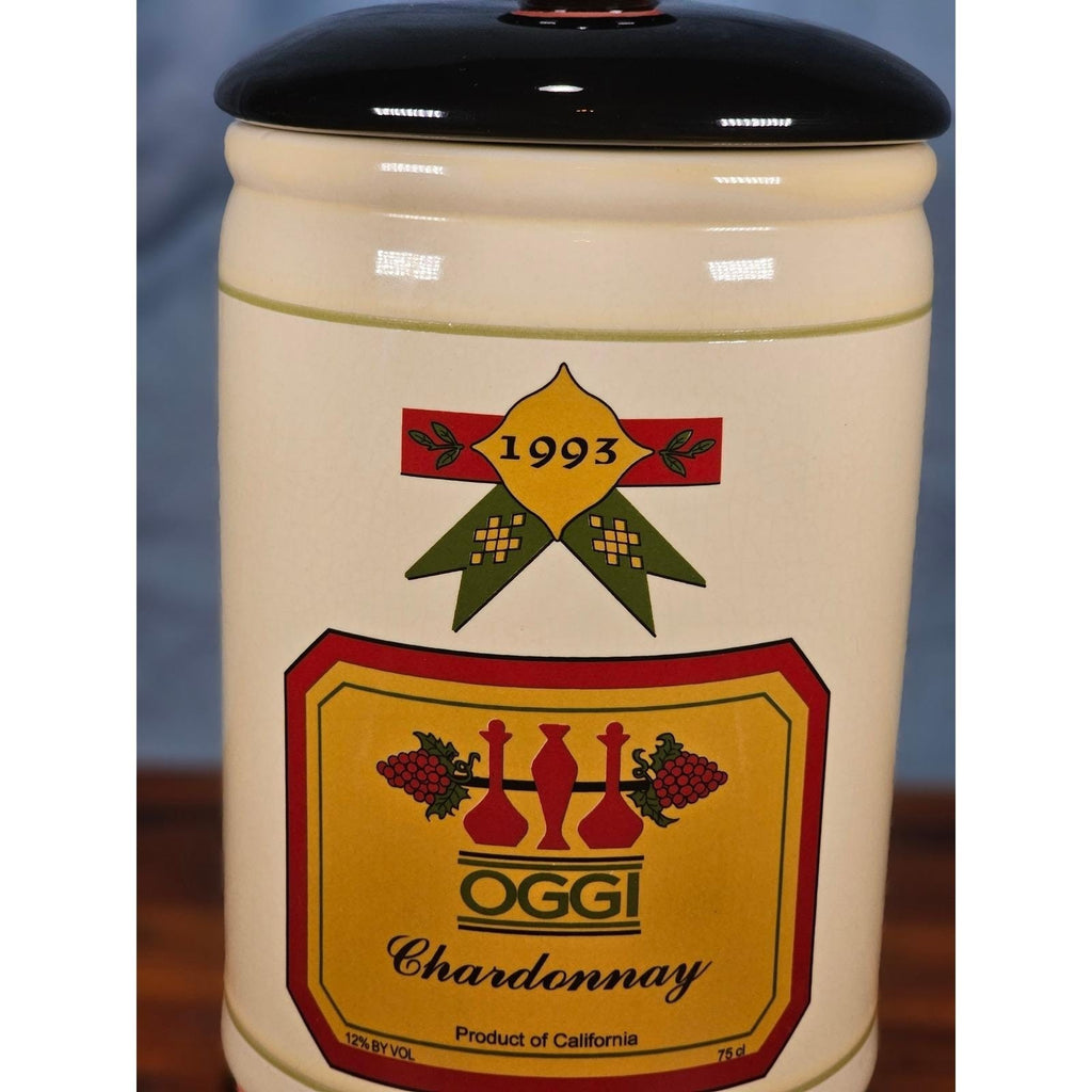 Vintage OGGI Chardonnay Wine Ceramic Canister With Lid 10 In