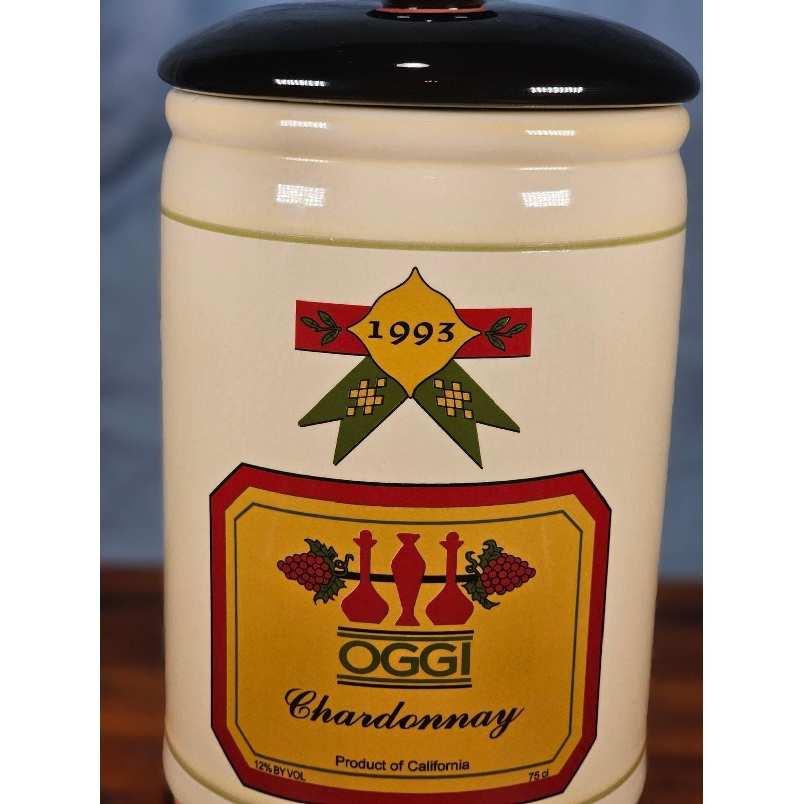 Vintage OGGI Chardonnay Wine Ceramic Canister With Lid 10 In