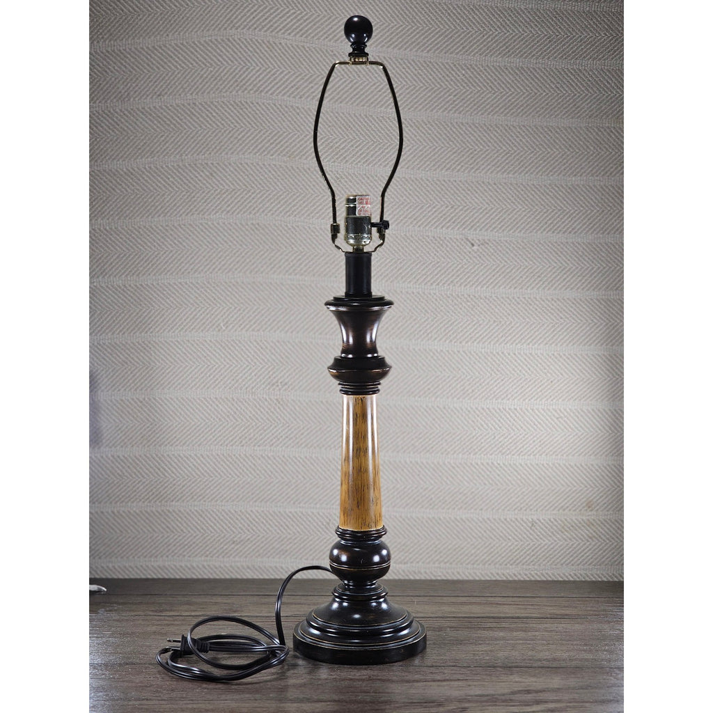 Vintage Wood Table Lamp 30" Tall Black Gold Distressed Base