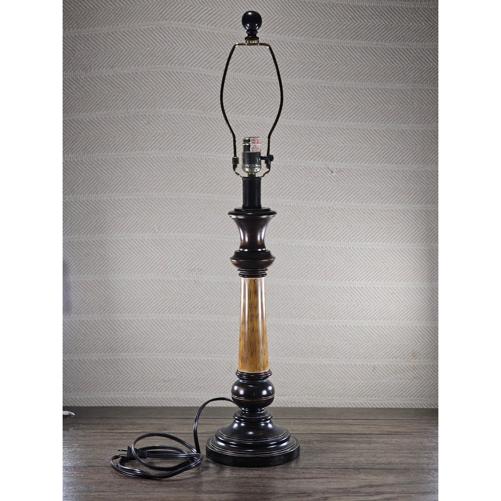 Vintage Wood Table Lamp 30" Tall Black Gold Distressed Base