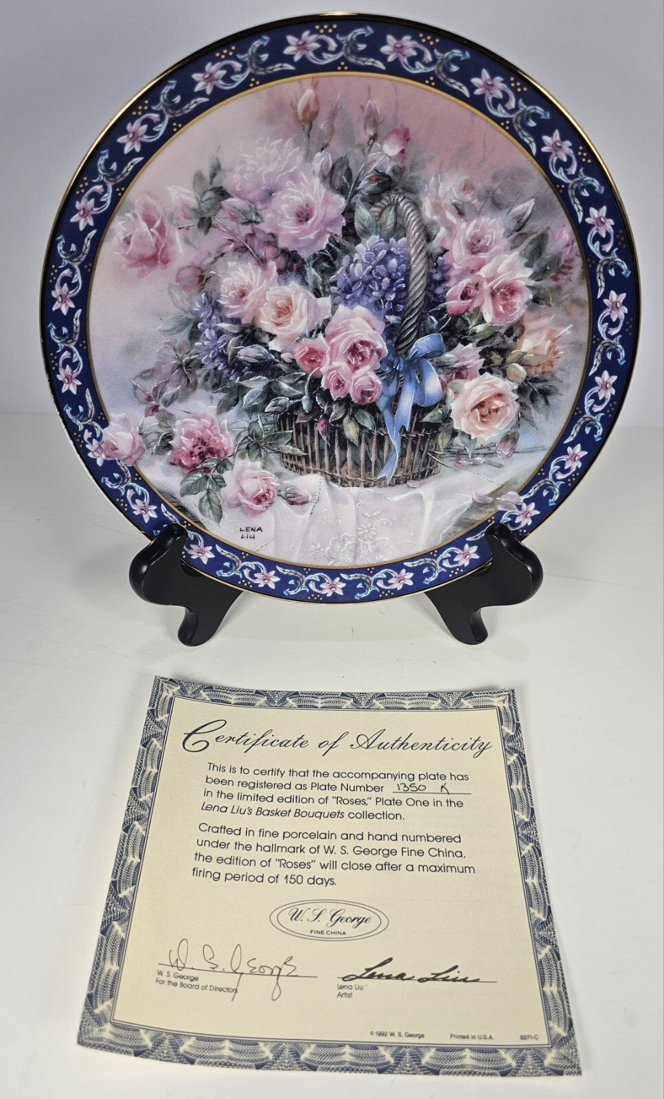 W.J. George Fine China Limited Edition Roses By Lena Liu.  #1350K