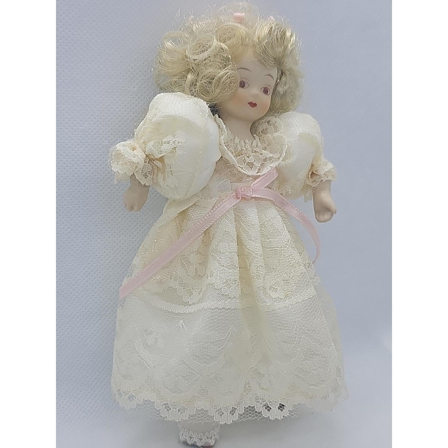 1984 Kurt Adler Gramercy Park Porcelain Doll Lace Dress 6 Inch