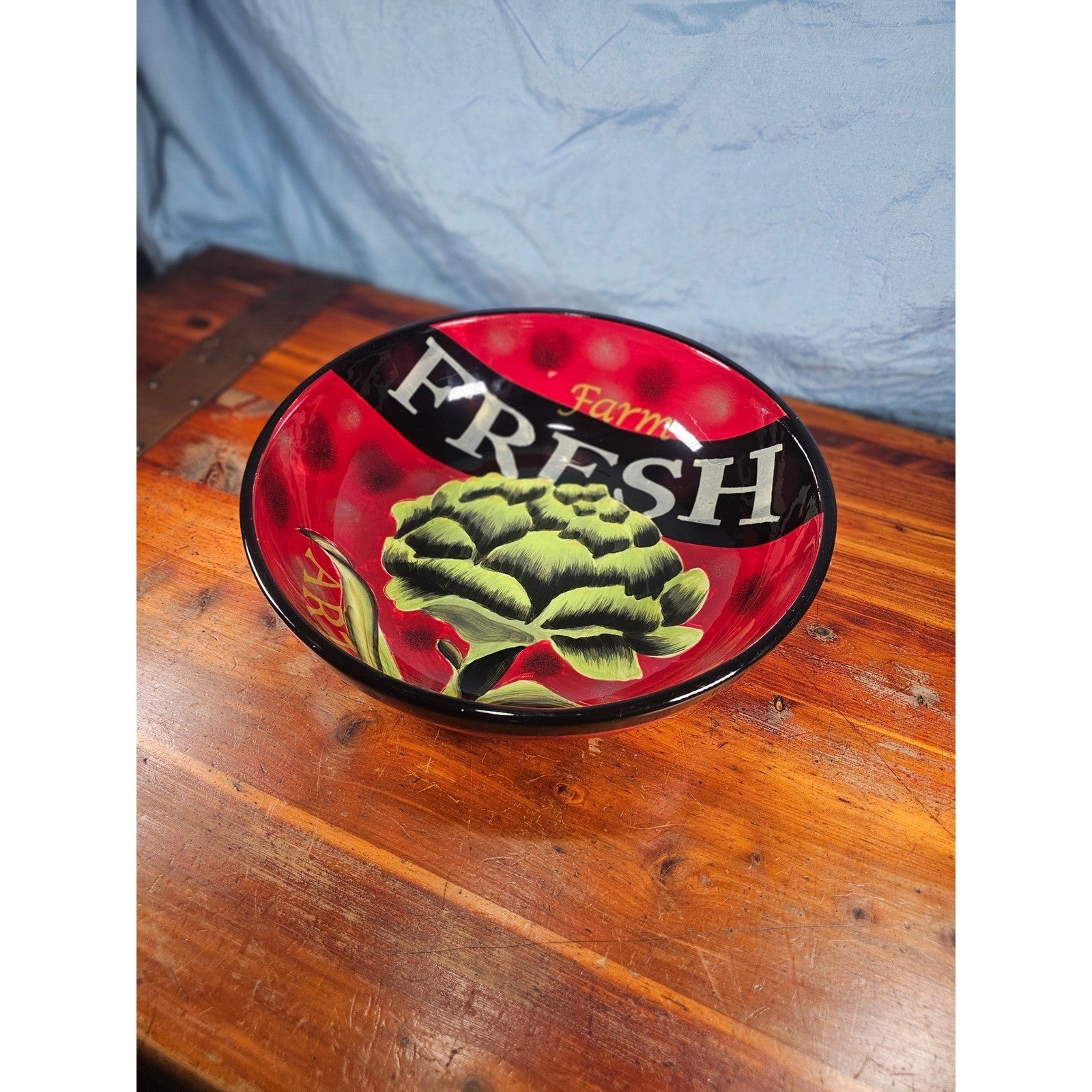 Certified International Farm Fresh Artichoke Serving Bowl Red Black