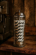 Glass Straw Holder With Chrome Plated Lid Barber Comb Holder Jar