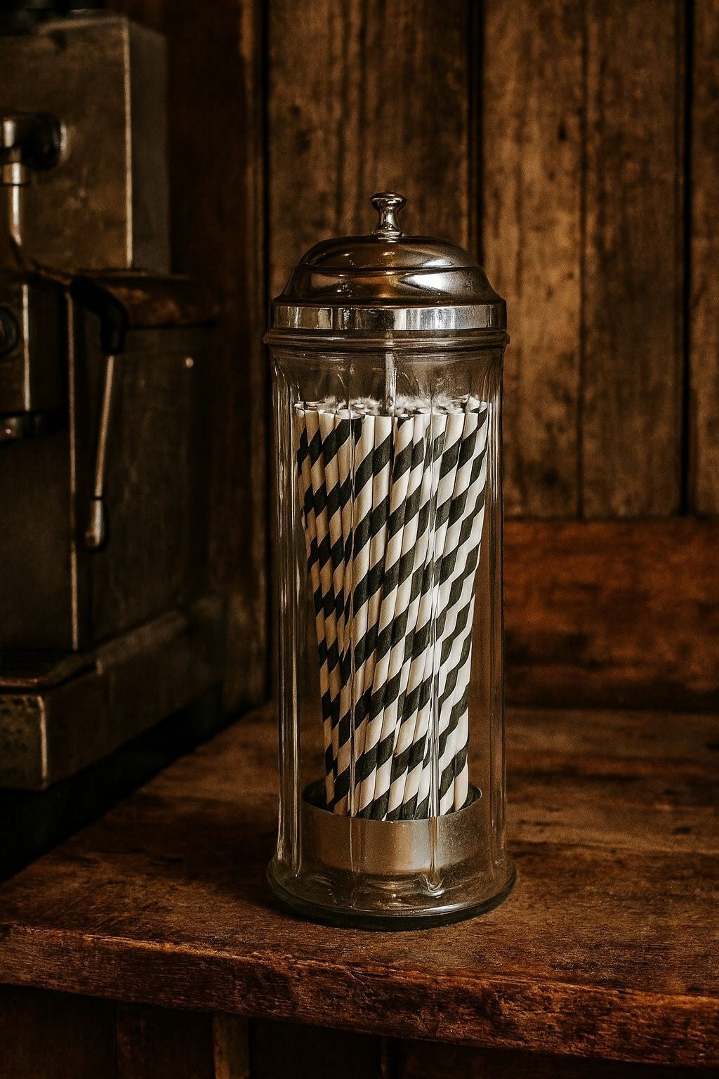 Glass Straw Holder With Chrome Plated Lid Barber Comb Holder Jar