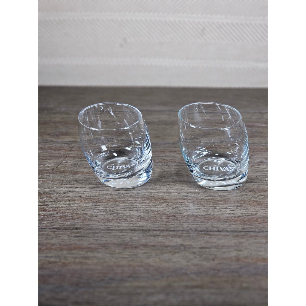Set of 2 Chivas Etched Rocks Glasses 3.5 x 3 Inch Whisky Tumblers