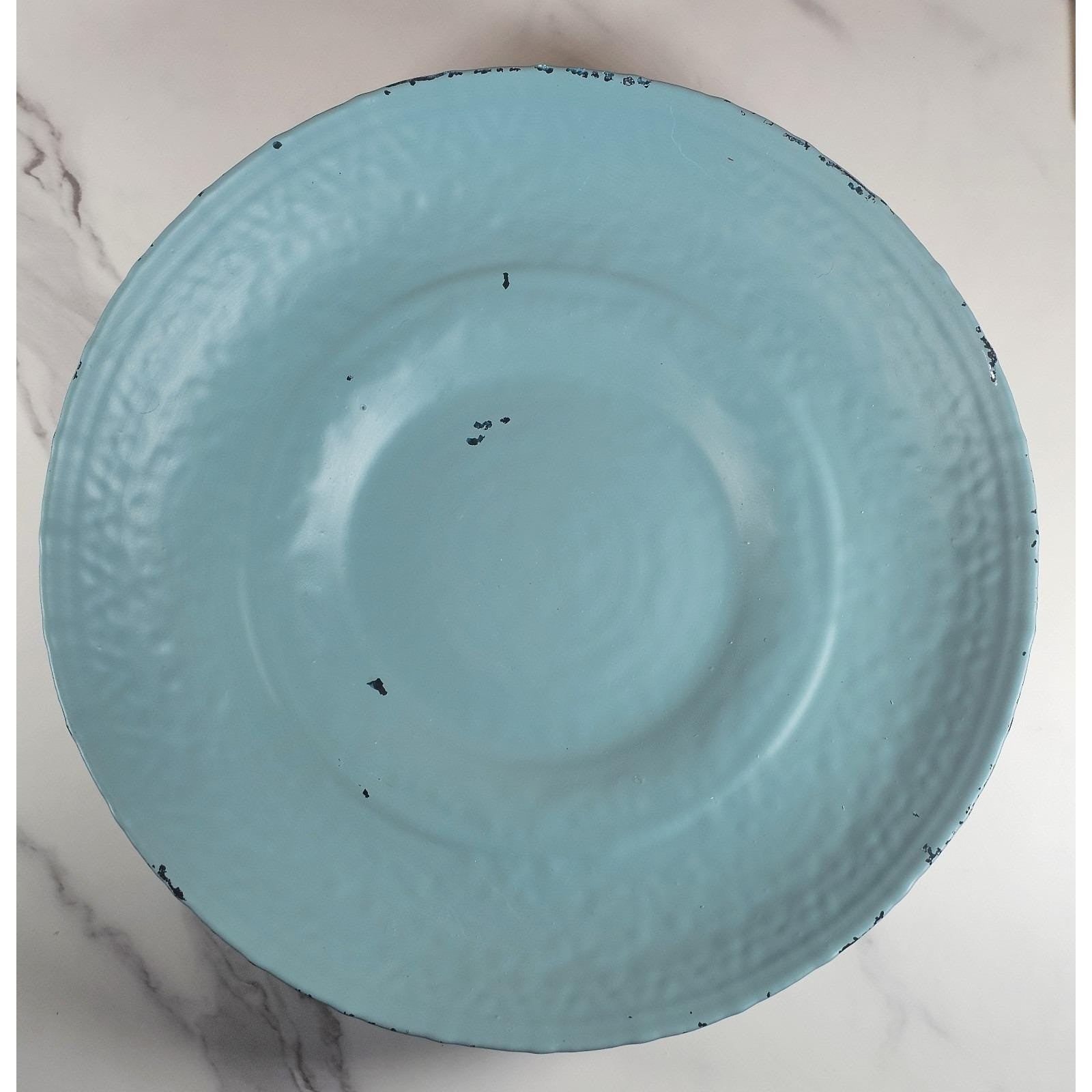 Vintage Rustic Turquoise Bowl with Silver Design | 12" Decorative Bowl