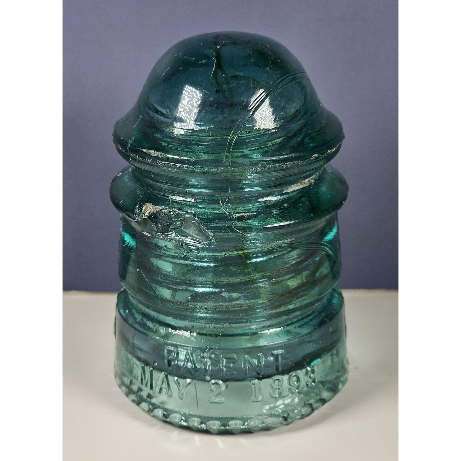 Vintage Hemingray No 12 Glass Insulator Aqua May 2 1893 Patent