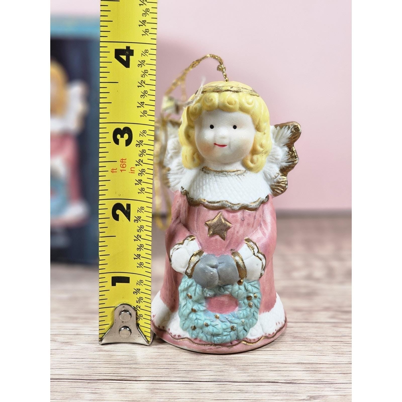 Vintage 1995 Pink Angel Bell Ornament Ceramic Christmas Decor with Box