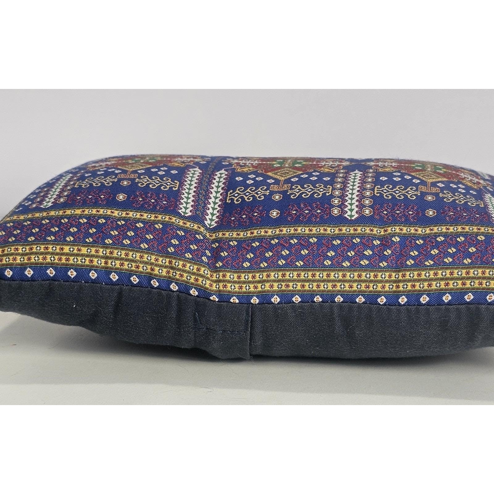 Vintage Turkish Carpet Pillow 9x6 Embroidered Silk Accent Cushion