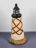 Vintage Ks Collection Beige Brick Red Diamond Design Lighthouse 6" Tall