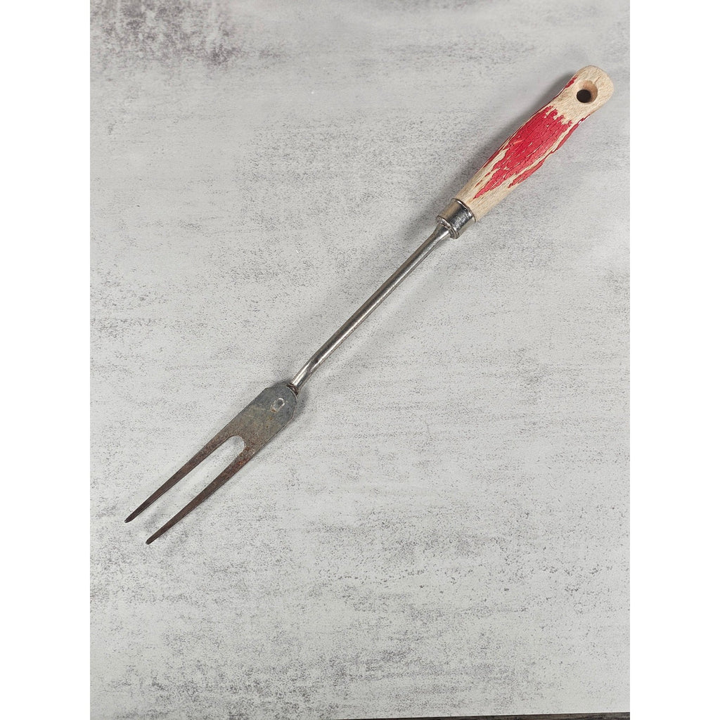 Vintage BBQ Carving Fork Wood Handle Red Paint Rustic 13 Inch