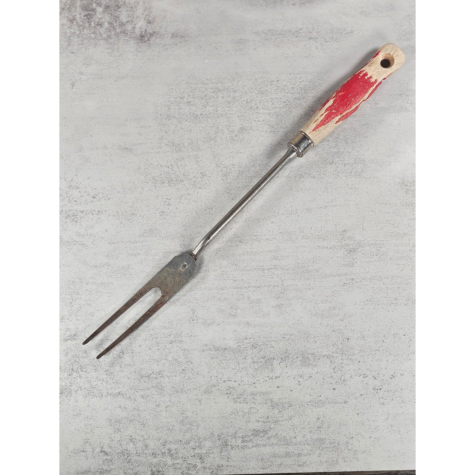 Vintage BBQ Carving Fork Wood Handle Red Paint Rustic 13 Inch