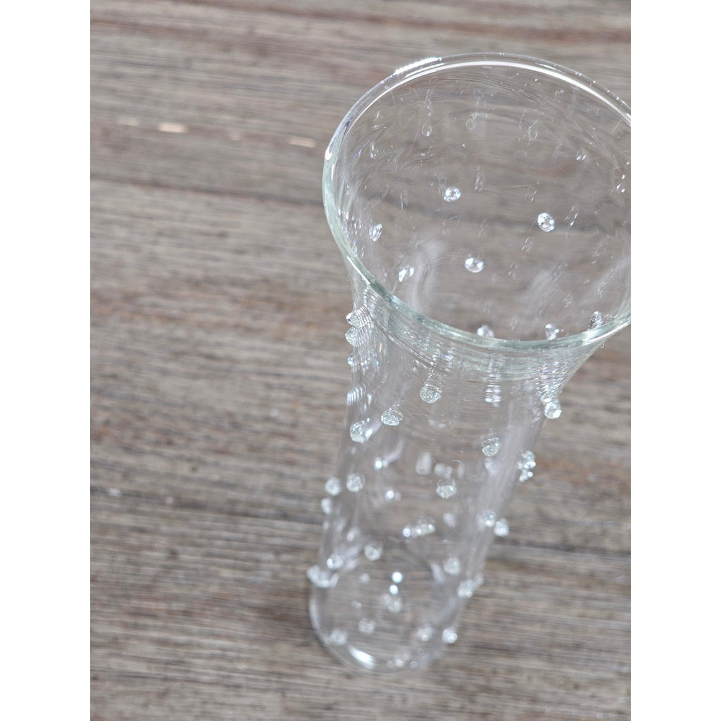Vintage Clear Art Glass Bud Vase Applied Polka Dots 7 Inch