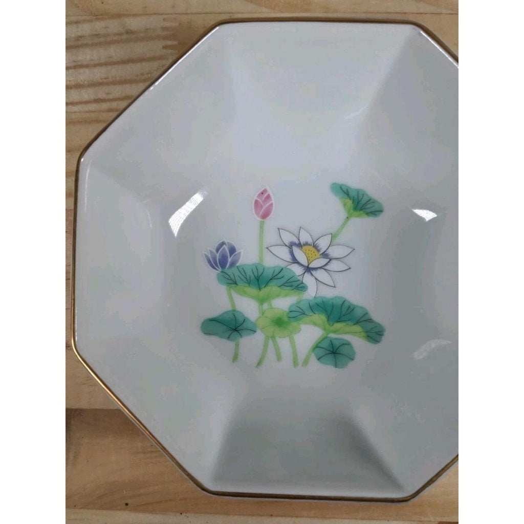 Vintage Otagiri Lotus Garden Octagonal Porcelain Bowl Japan