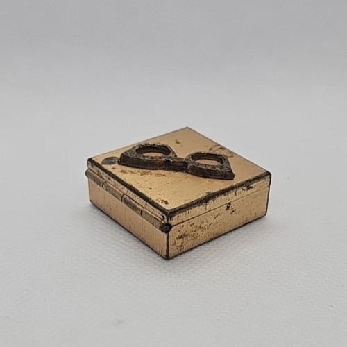 Vintage Metal Brass Pill Box  Glasses Raised Deco Square