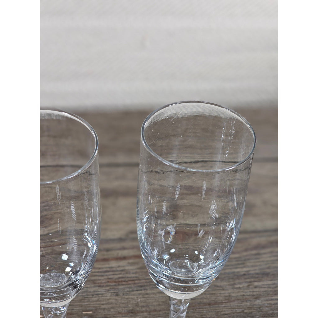 Vintage Clear Crystal Champagne Flutes Set of 2 Twisted Stem