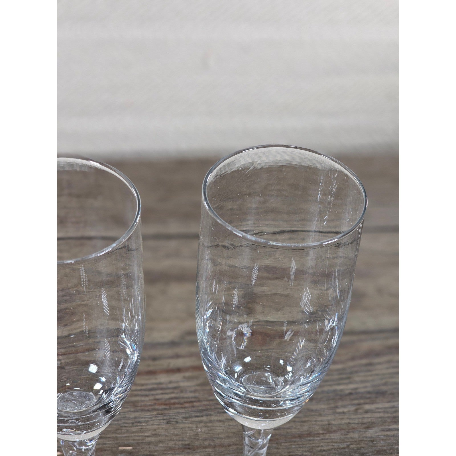 Vintage Clear Crystal Champagne Flutes Set of 2 Twisted Stem