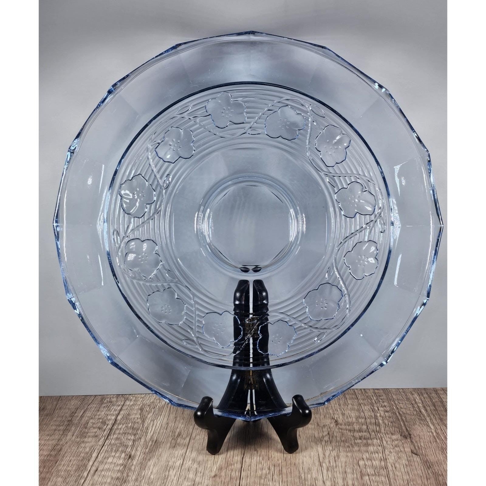 Vintage Anchor Hocking Blue Chip and Dip Plate Glass Serving Tray