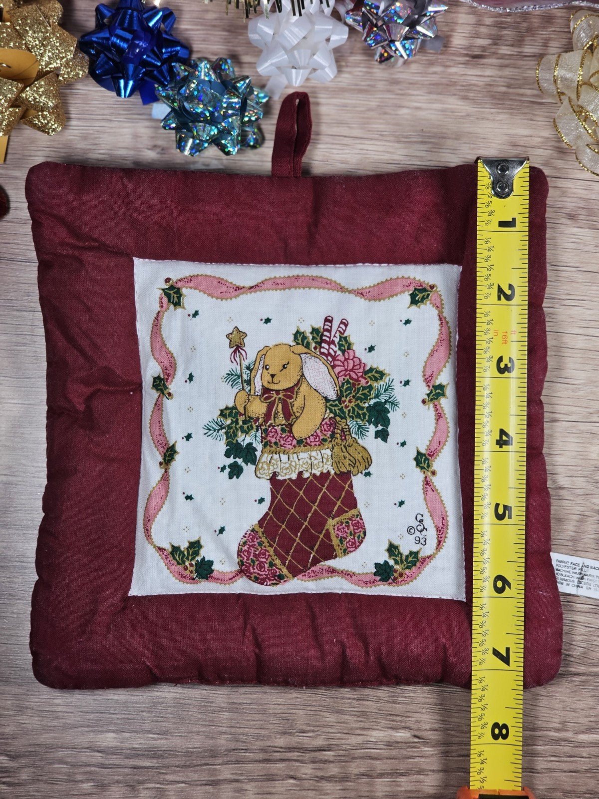 Handmade Quilted Bear Stocking Hanging Christmas Ornament