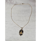 Vintage Gold Tone Buddha Cameo Pendant Necklace Black Oval Medallion