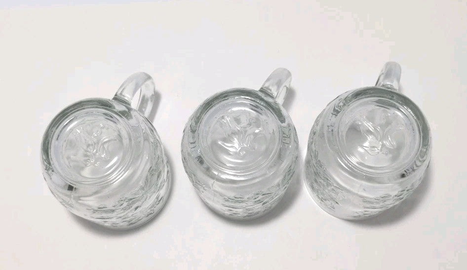 Set of 3 Princess House Fantasia Clear Glass Poinsettia Design Coffee Mug Cup