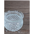 Vintage Cut Glass Footed Bowl 3x3 Diamond Pattern Trinket Dish