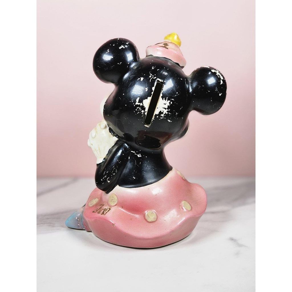 Vintage Minnie Mouse Ceramic Coin Bank Disney Collectible Missing Plug