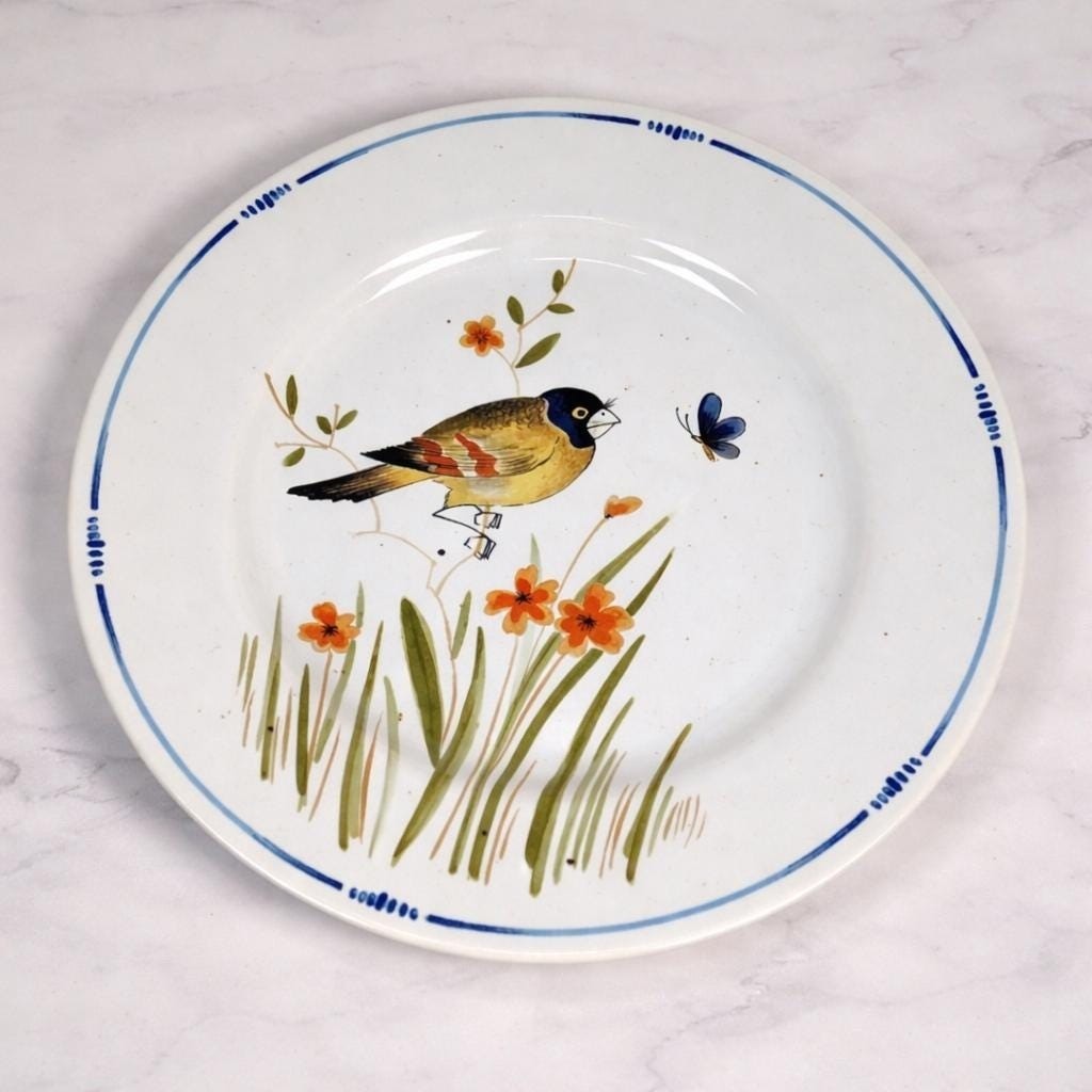 Fitz Floyd Oiseau Salad Plate Finch Dragonfly 7 Inch