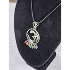 Vintage Sterling Om Pendant Necklace with Chakra Bead Fringe