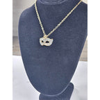 Gold Tone Rhinestone Mask Necklace Mardi Gras Pendant