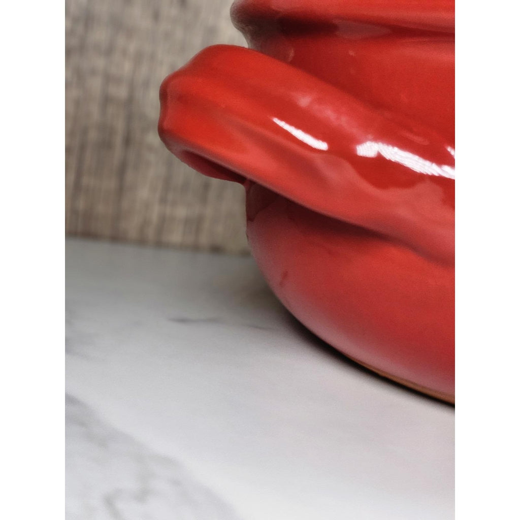 Vintage Mid Century Modern Red Orange Dual Handle Serving Bowl