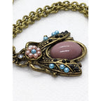 Gold Beetle Necklace 20 Inch Beaded Vintage Inspired Pendant