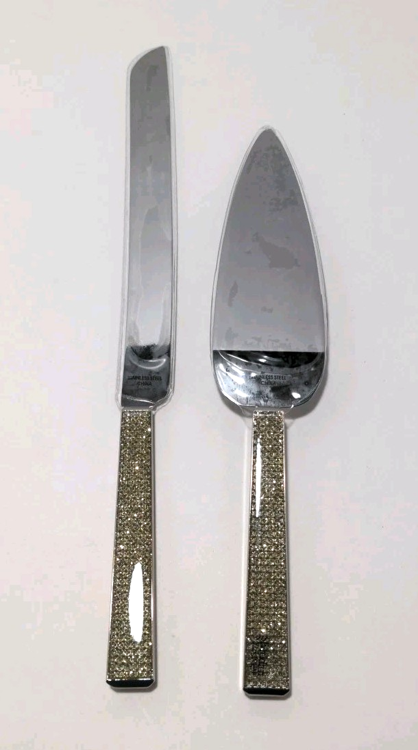 Glitter Diamonds Galore Wedding Cake Knife & Server Set — Sparkling Stainless