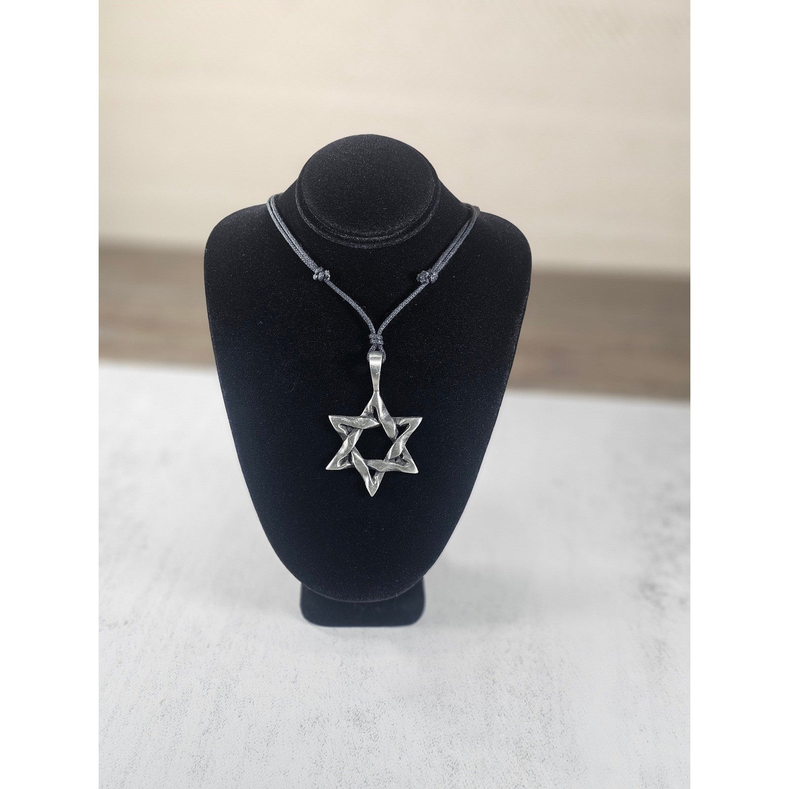 Vintage Star of David Pendant Necklace Silver Tone Corded Chain