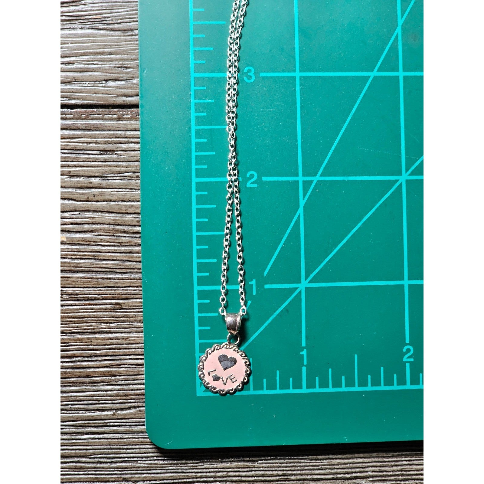 Vintage Sterling Silver Love Heart Pendant Necklace Scalloped Edge