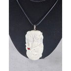 Vintage Carved Pendant Necklace Owl Elephant Red Accent