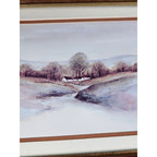 Vintage Framed Winter Landscape Print Farmhouse Wall Art 14x12